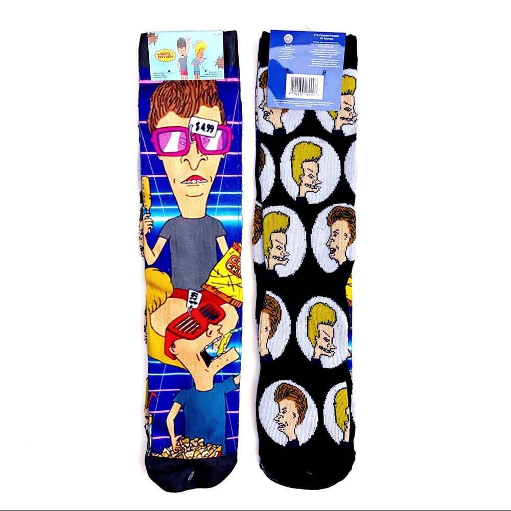 🆕 Beavis and Butt-Head Butthead MTV Retro 90s Crew Socks Mens Womens - Picture 1 of 8
